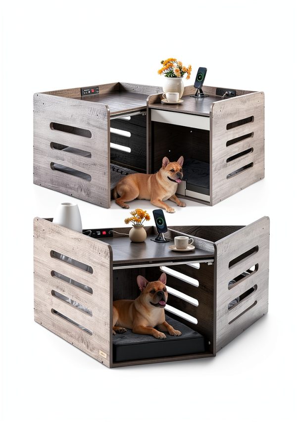 Feandrea Dog Crate Furniture with Charging Station End Table-1