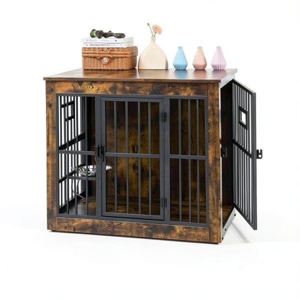 Gardner Pet Dog Crate Furniture Style Rustic Grey Brown-2