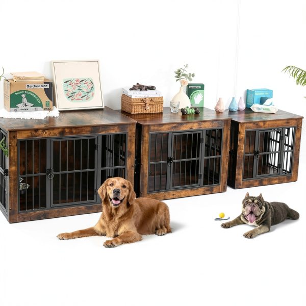 Gardner Pet Dog Crate Furniture Style Rustic Grey Brown-6