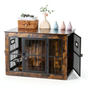 Gardner Pet Dog Crate Furniture Style Rustic Grey Brown-0