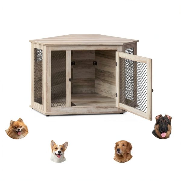 PUKAMI Corner Dog Crate Furniture Space Saving Design-1