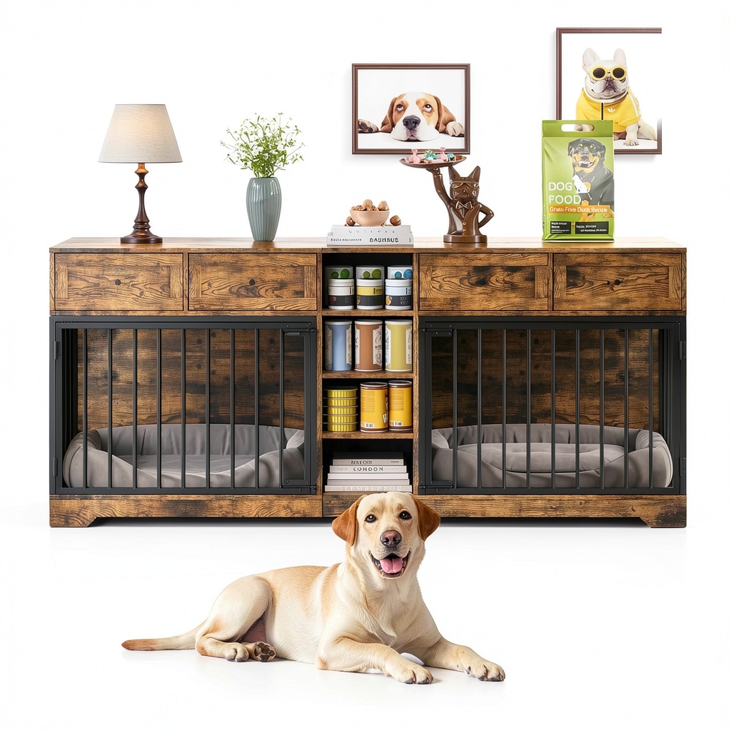 'GarveeHome dog crate furniture in a living room setting'
