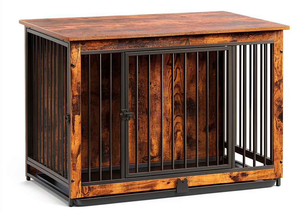 Feandrea dog crate used as a side table in a living room