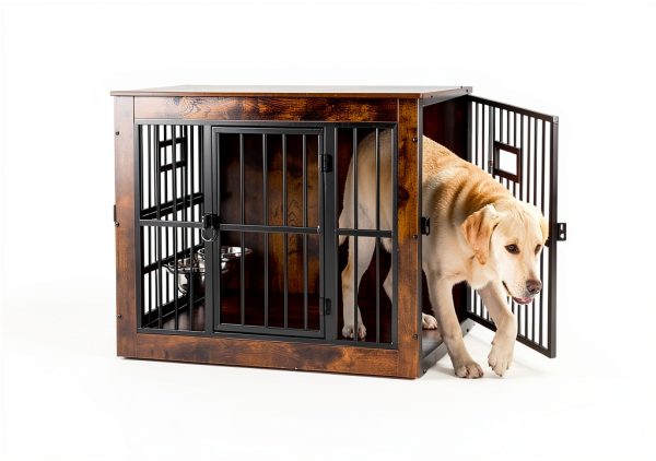 Gardner Pet Dog Crate Furniture Style Rustic Grey Brown-3