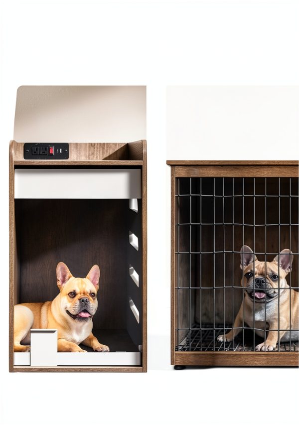 Feandrea Dog Crate Furniture with Charging Station End Table-4
