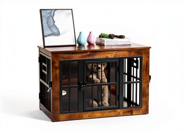 Gardner Pet Dog Crate Furniture Style Rustic Grey Brown-5