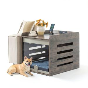 Feandrea Dog Crate Furniture with Charging Station End Table-0