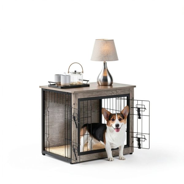 Yaheetech Dog Crate Side Table Rustic Metal Design-1