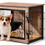Yaheetech Dog Crate Side Table Rustic Metal Design-0