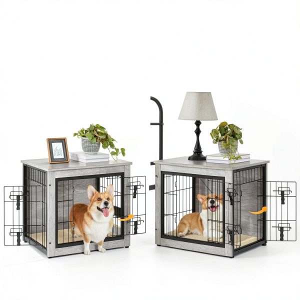Yaheetech Dog Crate Side Table Rustic Metal Design-3