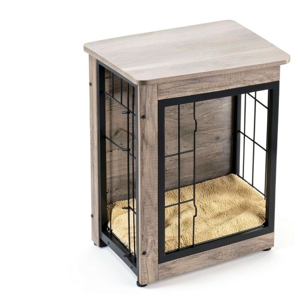 Yaheetech Dog Crate Side Table Rustic Metal Design-5