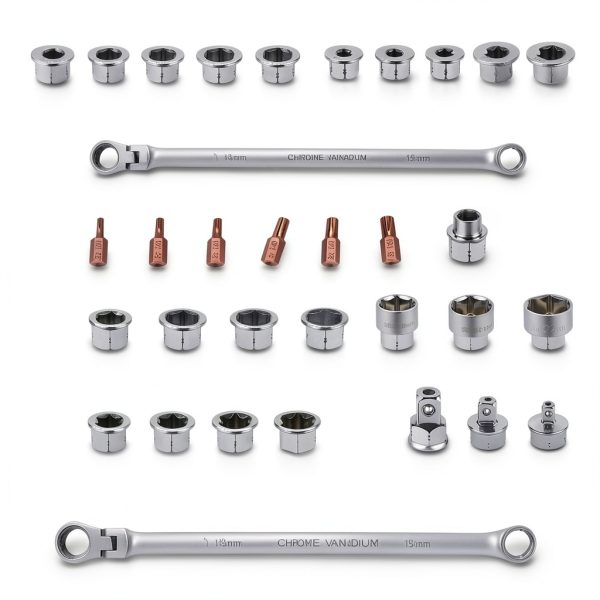 Flex Head Ratcheting Wrench Set AKM TOOL 33‑Piece Chrome Vanadium-1