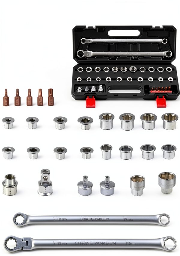 Flex Head Ratcheting Wrench Set AKM TOOL 33‑Piece Chrome Vanadium-0