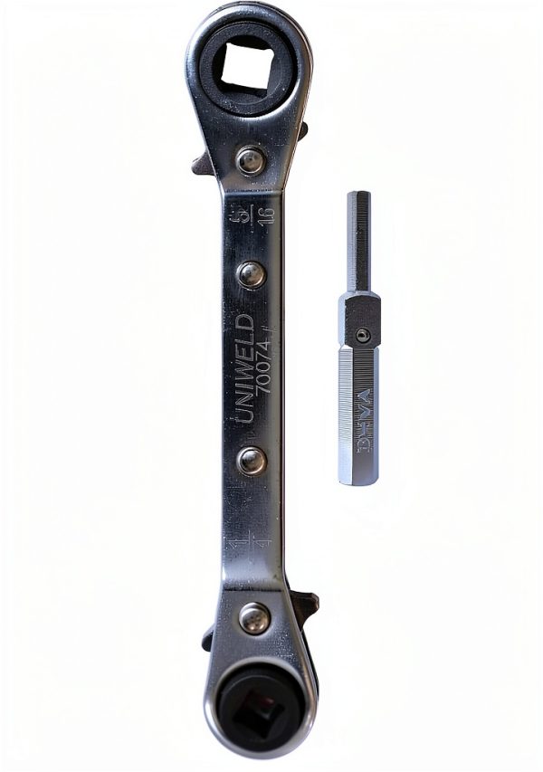 Uniweld 70074 Offset Ratchet Box-End Wrench with DHVA Hex Adapter-1