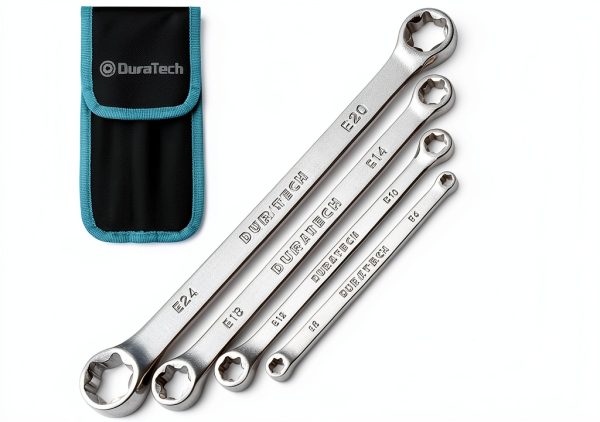 DURATECH 4-Piece E-Torx Wrench Set, Double Box End Wrench Set, CR-V Steel, Including E6*E8, E10*E12, E14*E18 and E20*E24, Organized in Pouch-0