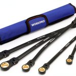 WORKPRO Extra Long Flex-Head Ratcheting Wrench Set, 5-piece Anti-Slip Double Box Wrenches Set, Metric 8-19 mm, 72-Teeth, Cr-V Steel and Black Electrophoretic Coating Wrenches with Rolling Pouch-0
