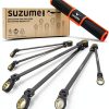 SUZUME Extra Long Flex Head Ratcheting Wrench Set 6PCS (8-19mm) Double Box End Metric EVA Foam 180° Flexible Head 15K Gear Cycles Tested Black Chrome Finish CR-V Steel for Tight Engine Bays with Pouch-0