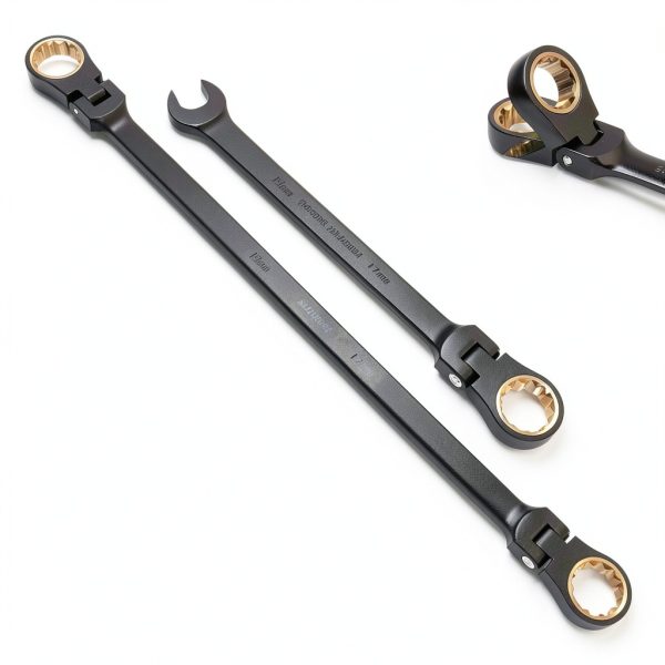 SUZUME Extra Long Flex Head Ratcheting Wrench Set 6PCS (8-19mm) Double Box End Metric EVA Foam 180° Flexible Head 15K Gear Cycles Tested Black Chrome Finish CR-V Steel for Tight Engine Bays with Pouch-8